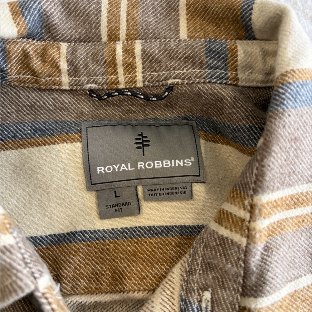 Royal Robbins Striped Shirt Jacket in Cream, Brown & Blue - Picture 2 of 6